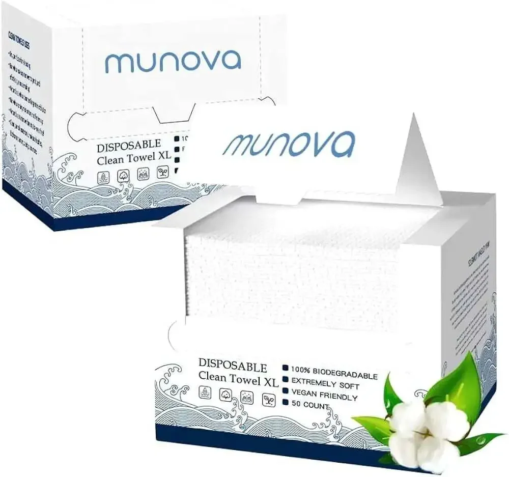 Munova Disposable Face Towels XL, 50 Count Biodegradable Facial Cleansing‎ Wipes